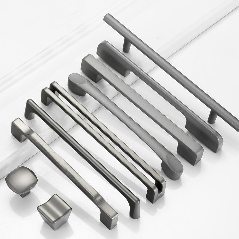 Modern Metal Cabinet Drawer Pulls Matte Nickel Graphite Handles Furniture Knobs Kitchen Wardrobe Closet Cupboard Dresser Door Hardware