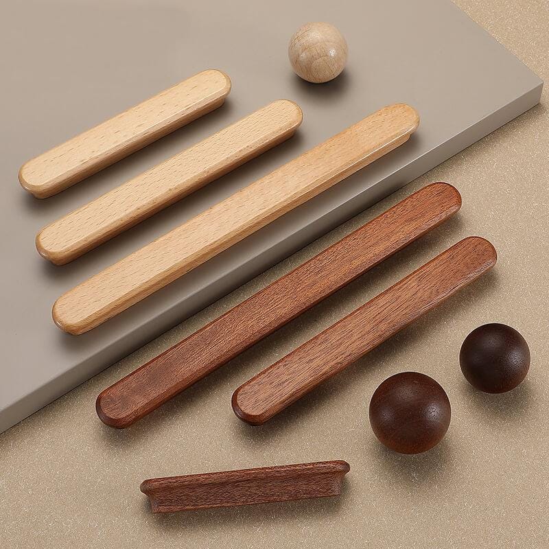 Scandinavian Wooden Cabinet Drawer Pulls And Knobs Natural Light Dark Wood Handles Kitchen Wardrobe Closet Cupboard Dresser Furniture