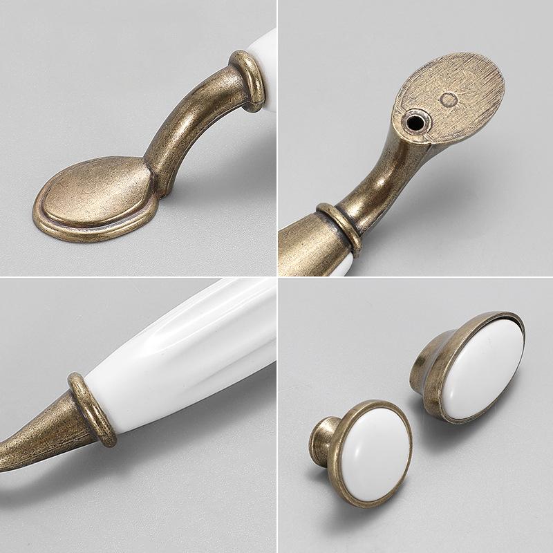 Classic Antique Bronze Metal Cabinet Drawer Pulls And Knobs With White Ceramic Handles Vintage Furniture Kitchen Wardrobe Closet Cupboard