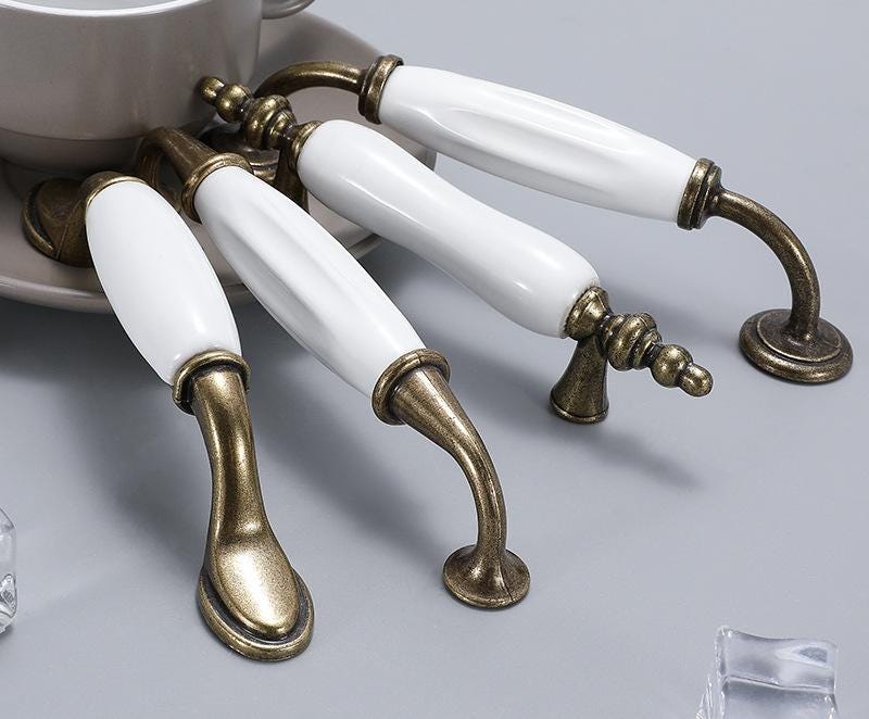Classic Antique Bronze Metal Cabinet Drawer Pulls And Knobs With White Ceramic Handles Vintage Furniture Kitchen Wardrobe Closet Cupboard