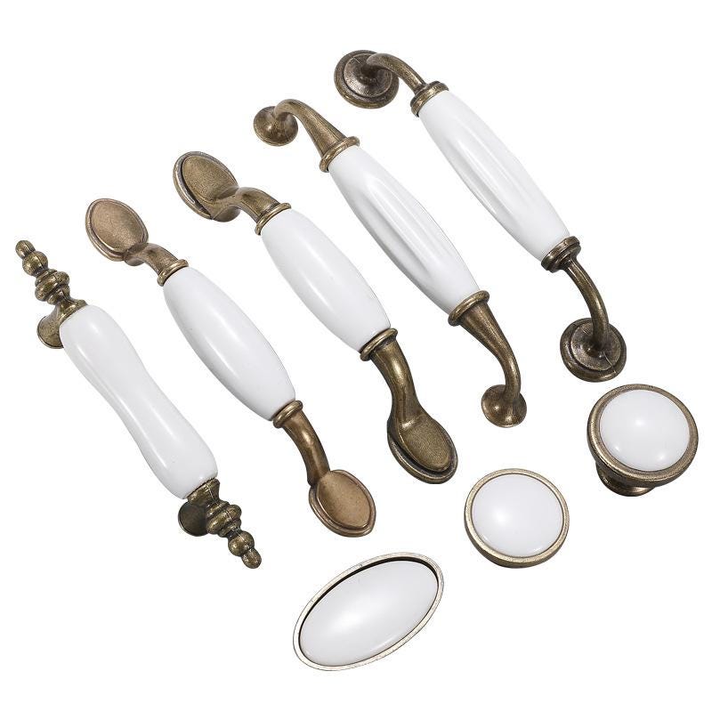 Classic Antique Bronze Metal Cabinet Drawer Pulls And Knobs With White Ceramic Handles Vintage Furniture Kitchen Wardrobe Closet Cupboard