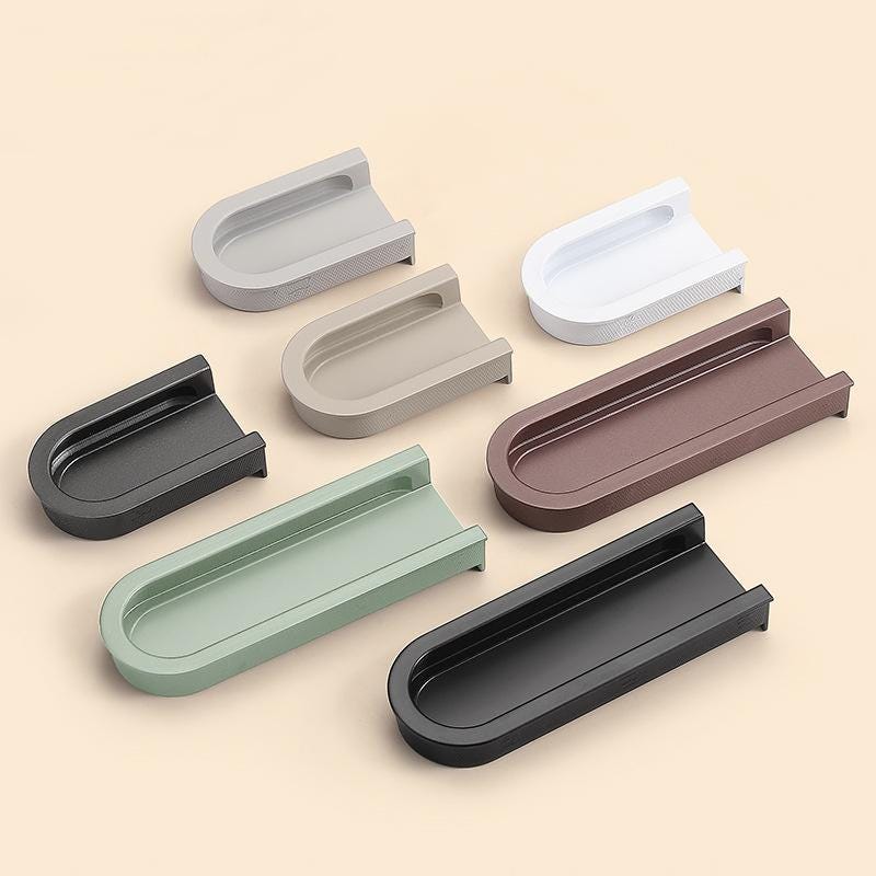 Modern Minimalist Metal U Shaped Cabinet Drawer Pulls Handles In Matte Black White Gray Green Brown Beige For Kitchen Wardrobe Furniture