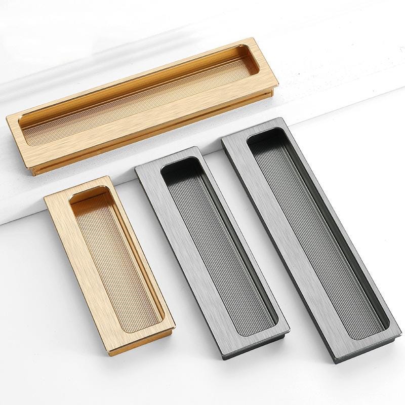 Alloy Recessed Flush Cabinet Pulls - Black Finish for DIY Projects - Gray - 175mm / 1pc