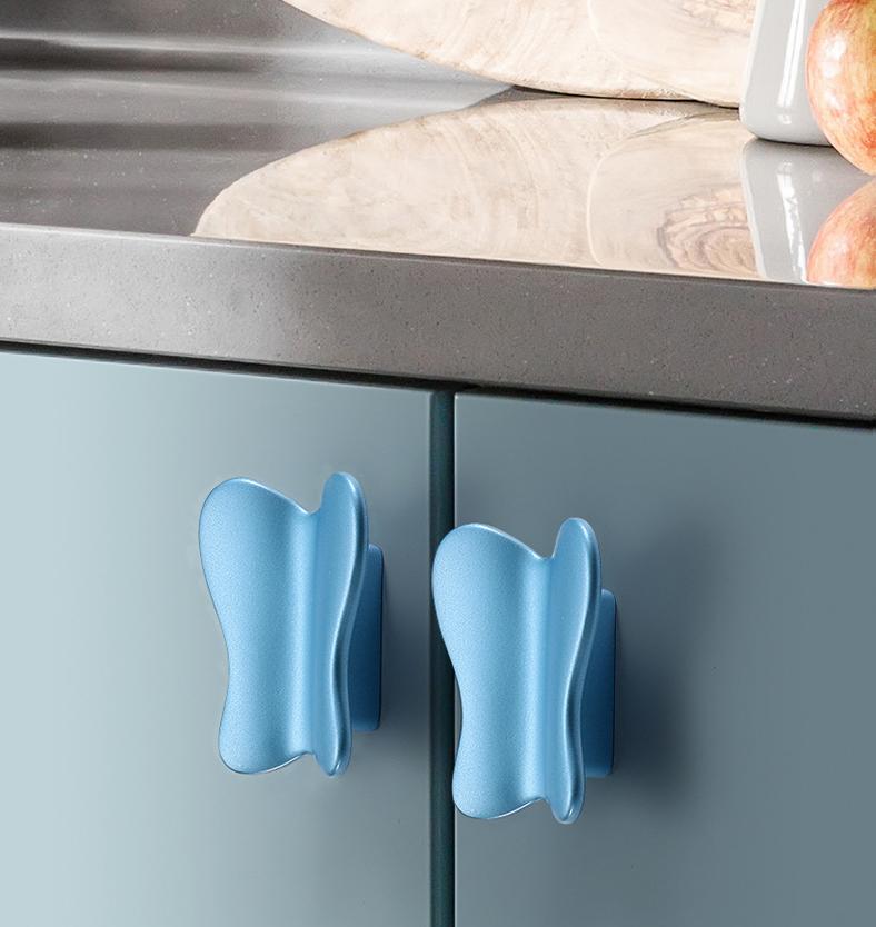 Modern Minimalist Colorful Metal Cabinet Drawer Handles Blue Yellow Furniture Pulls Pop Art Kitchen Closet Door Knobs Contemporary Interior