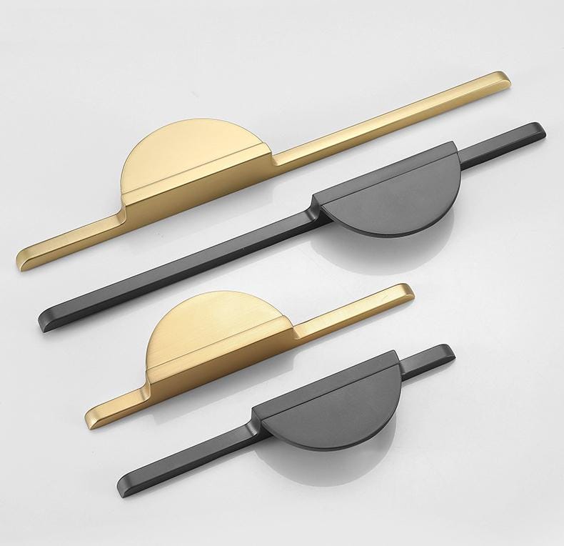 Modern Minimalist Geometric Metal Cabinet Handles Black Gold Semi Circle Drawer Pulls Scandinavian Style Furniture Door Knobs Kitchen Closet