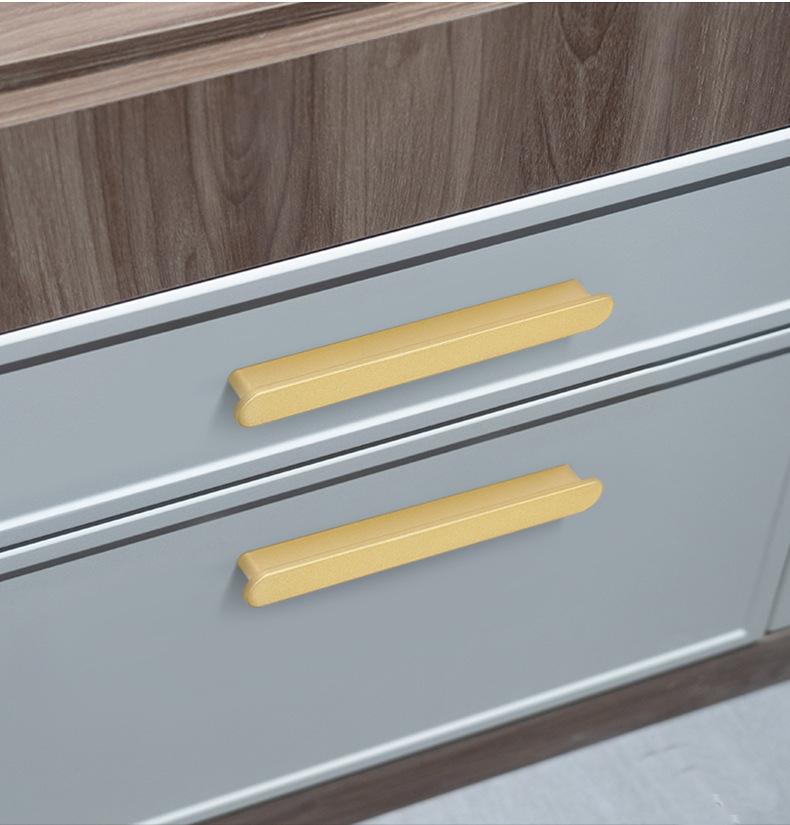 Modern Minimalist Rectangular Metal Cabinet Handles Black Gold Drawer Pulls Sleek Scandinavian Style Furniture Hardware Kitchen Closet Doors