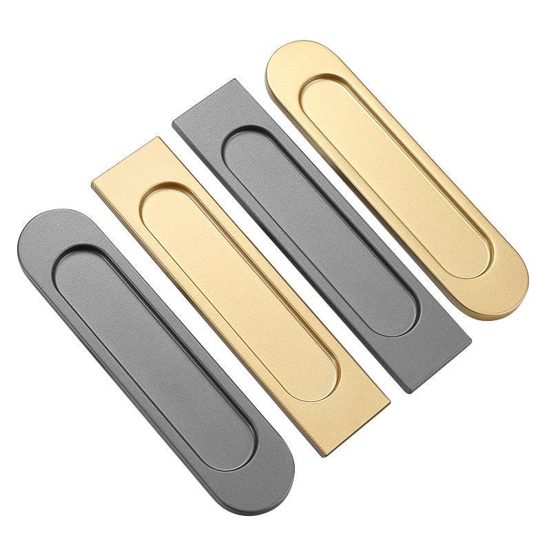 Modern Minimalist Recessed Metal Cabinet Handles Flush Mount Sliding Door Pulls Matte Gold Gray Drawer Hardware Closet Kitchen Furniture