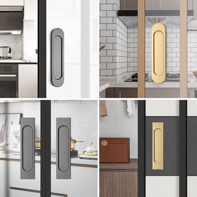 Modern Minimalist Recessed Metal Cabinet Handles Flush Mount Sliding Door Pulls Matte Gold Gray Drawer Hardware Closet Kitchen Furniture