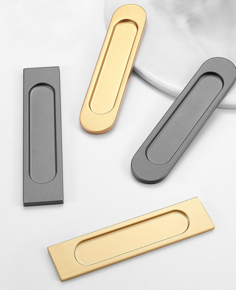 Modern Minimalist Recessed Metal Cabinet Handles Flush Mount Sliding Door Pulls Matte Gold Gray Drawer Hardware Closet Kitchen Furniture