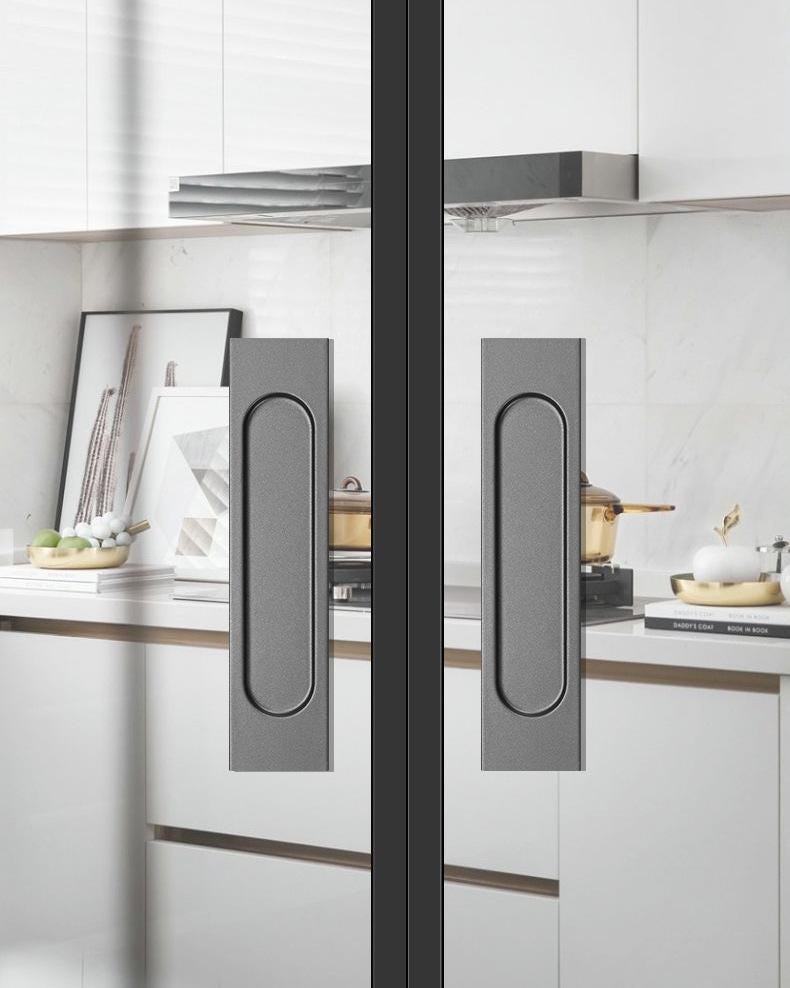 Modern Minimalist Recessed Metal Cabinet Handles Flush Mount Sliding Door Pulls Matte Gold Gray Drawer Hardware Closet Kitchen Furniture