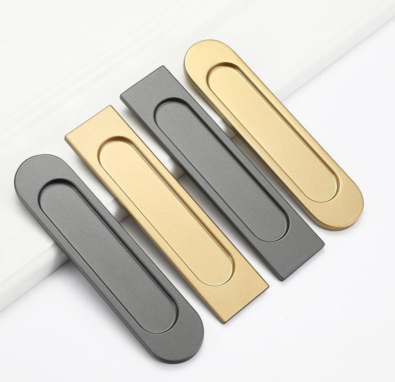 Modern Minimalist Recessed Metal Cabinet Handles Flush Mount Sliding Door Pulls Matte Gold Gray Drawer Hardware Closet Kitchen Furniture