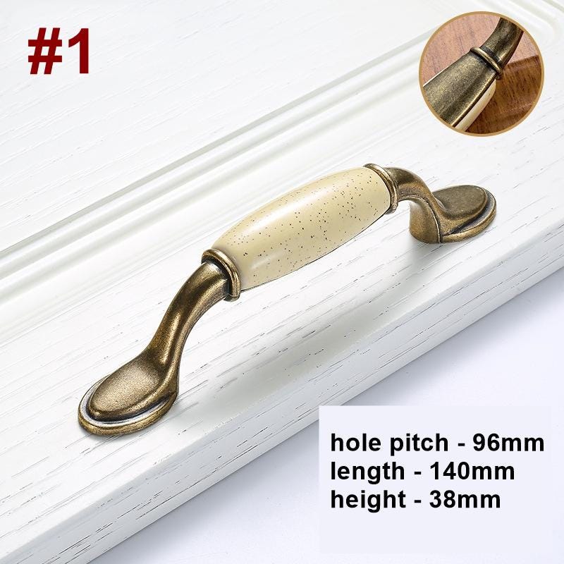 Vintage Country Ceramic Metal Cabinet Pull Handles Ivory Bronze Drawer Knobs Retro Rustic Dresser Handles Antique Kitchen Furniture Hardware