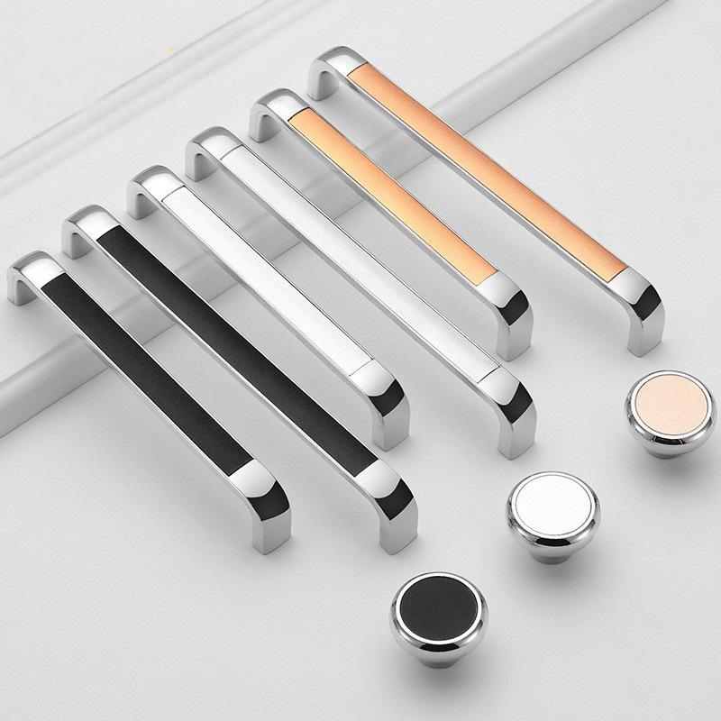 Modern Minimalist Chrome Metal Cabinet Handles Art Deco Drawer Pulls Black White Knobs Luxury Furniture Hardware Kitchen Bathroom Wardrobe