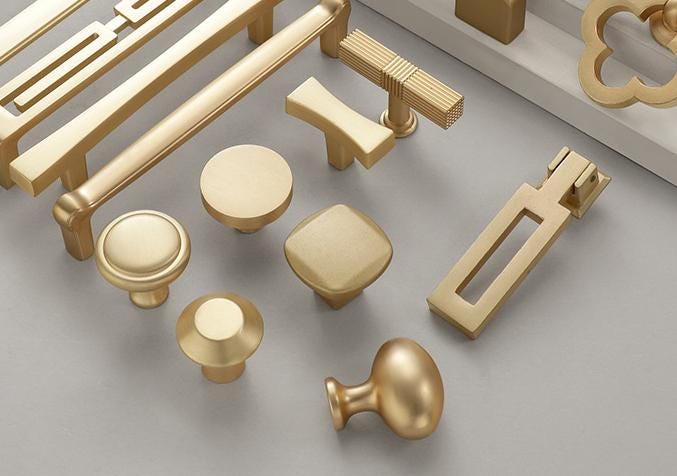 Modern Minimalist Gold Metal Cabinet Drawer Knobs And Pulls Dresser Kitchen Closet Wardrobe Furniture Art Deco Style Elegant Brushed Finish