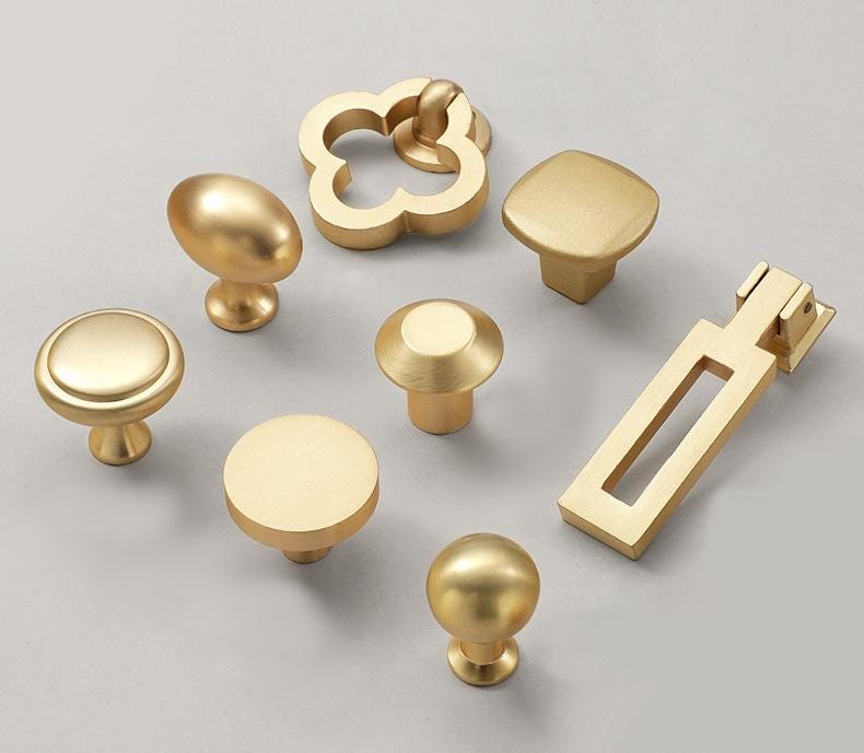Modern Minimalist Gold Metal Cabinet Drawer Knobs And Pulls Dresser Kitchen Closet Wardrobe Furniture Art Deco Style Elegant Brushed Finish