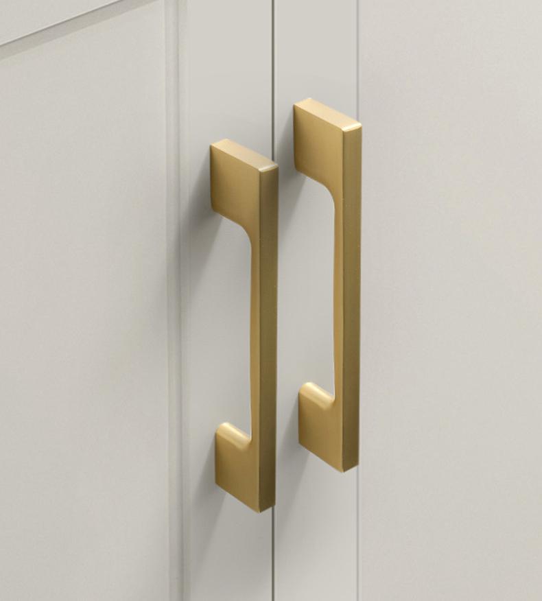 Luxury Gold Metal Cabinet Knobs Drawer Pulls Kitchen Closet Dresser Furniture Modern Minimalist Art Deco Neoclassical Satin Finish Look