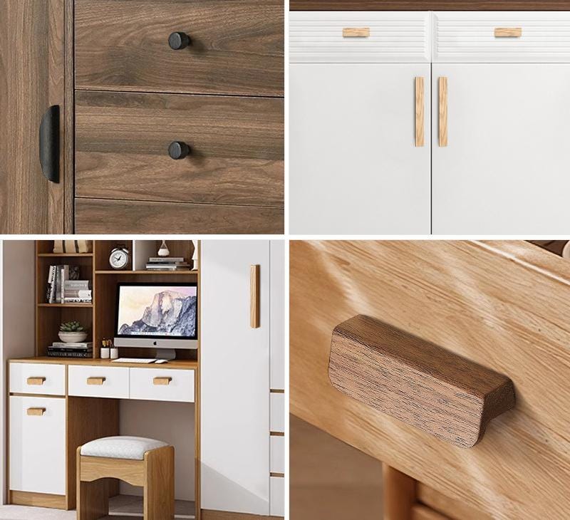 Wood Drawer Handles Modern Scandinavian Cabinet Pulls Black Oak Walnut Kitchen Dresser Closet Furniture Eco Friendly Minimalist Interior