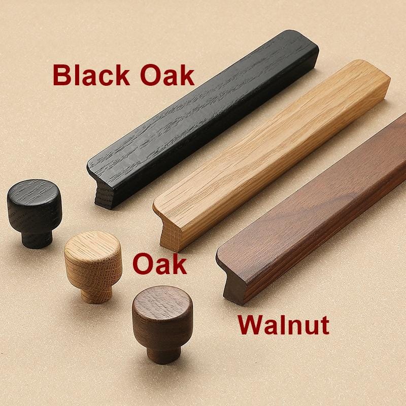 Wood Drawer Handles Modern Scandinavian Cabinet Pulls Black Oak Walnut Kitchen Dresser Closet Furniture Eco Friendly Minimalist Interior