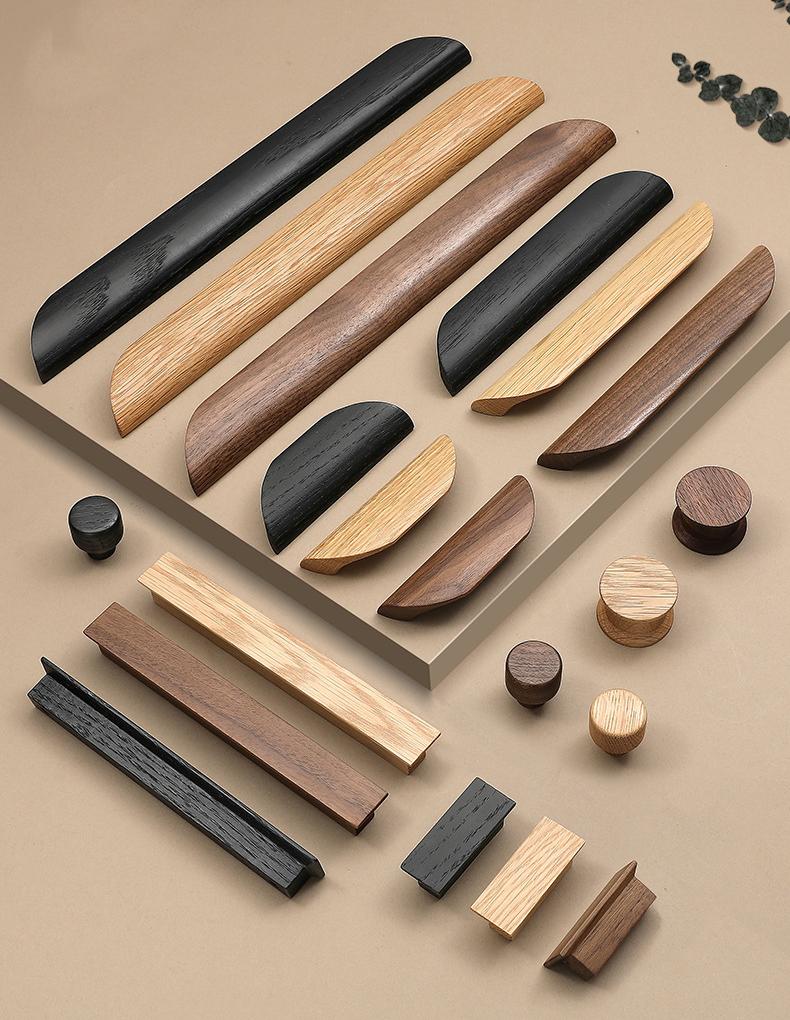 Wood Drawer Handles Modern Scandinavian Cabinet Pulls Black Oak Walnut Kitchen Dresser Closet Furniture Eco Friendly Minimalist Interior
