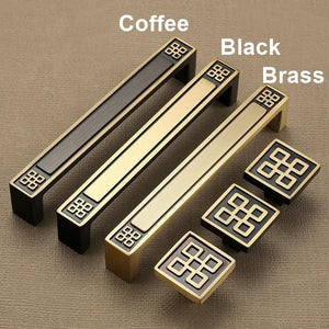 Solid Brass Geometric Cabinet Pulls & Knobs - Black Finish Hardware - #2 Brass 96mm / 1pc