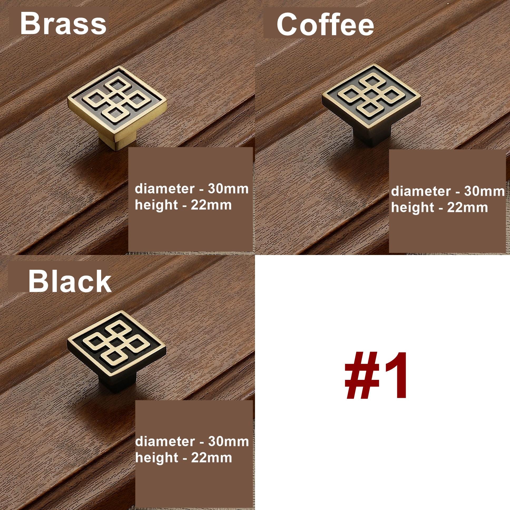 Oriental Asian Style Solid Brass Cabinet Handles Geometric Pattern Drawer Pulls Gold Black Beige Knobs Modern Hardware Kitchen Bathroom