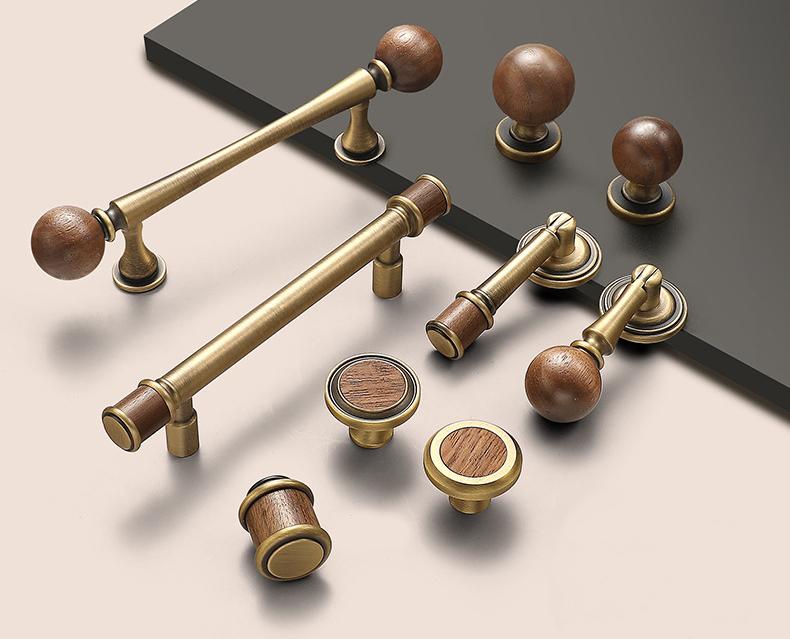 Vintage Wood Solid Brass Cabinet Handles Knobs Dresser Drawer Kitchen Wardrobe Classic Retro Rustic Loft Style Antique Furniture Pulls