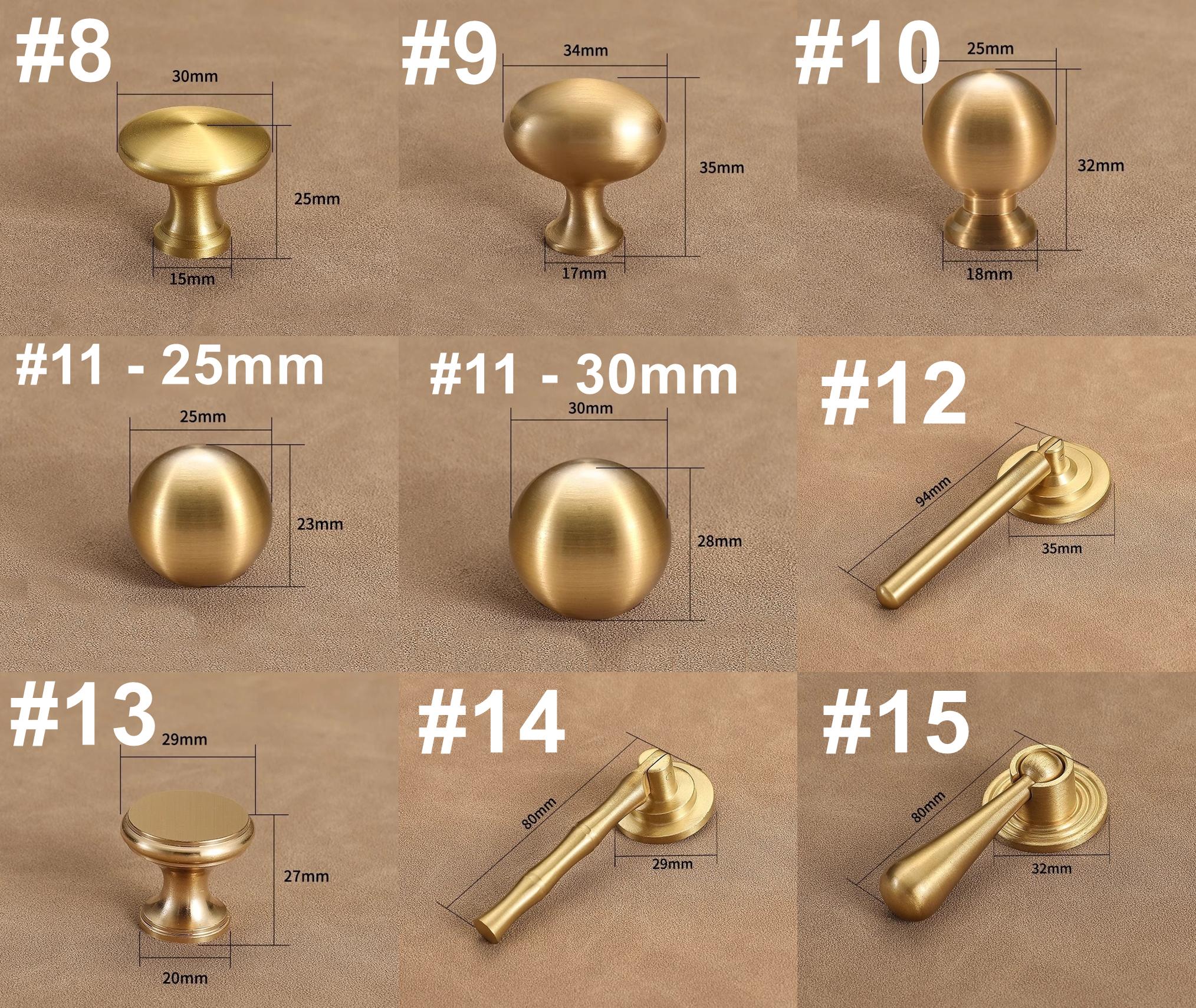 Solid Brass Round Cabinet Pulls & Knobs - Brushed Gold Finish - #1 - 17mm / 1pc