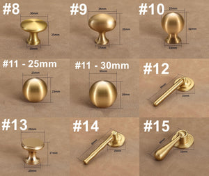 Solid Brass Round Cabinet Pulls & Knobs - Brushed Gold Finish - #1 - 17mm / 1pc