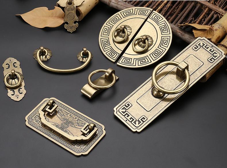 Chinese Antique Bronze Metal Cabinet Handles Pulls Traditional Ring Style Drawer Cupboard Closet Furniture Ethnic Vintage Oriental Hardware