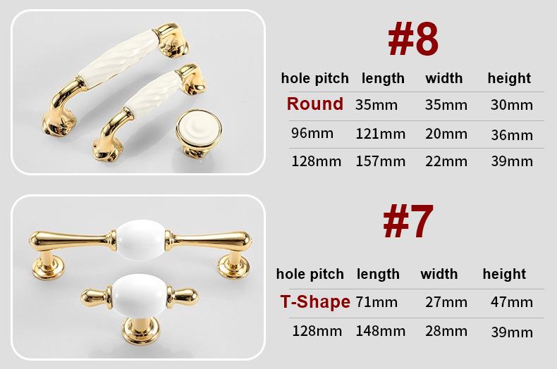 Elegant Classic White Ceramic Gold Metal Cabinet Handles Knobs Drawer Furniture Baroque Style Pulls Retro Art Deco Decorative Hardware