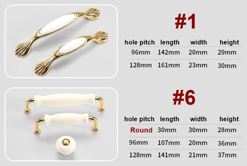 Elegant Classic White Ceramic Gold Metal Cabinet Handles Knobs Drawer Furniture Baroque Style Pulls Retro Art Deco Decorative Hardware