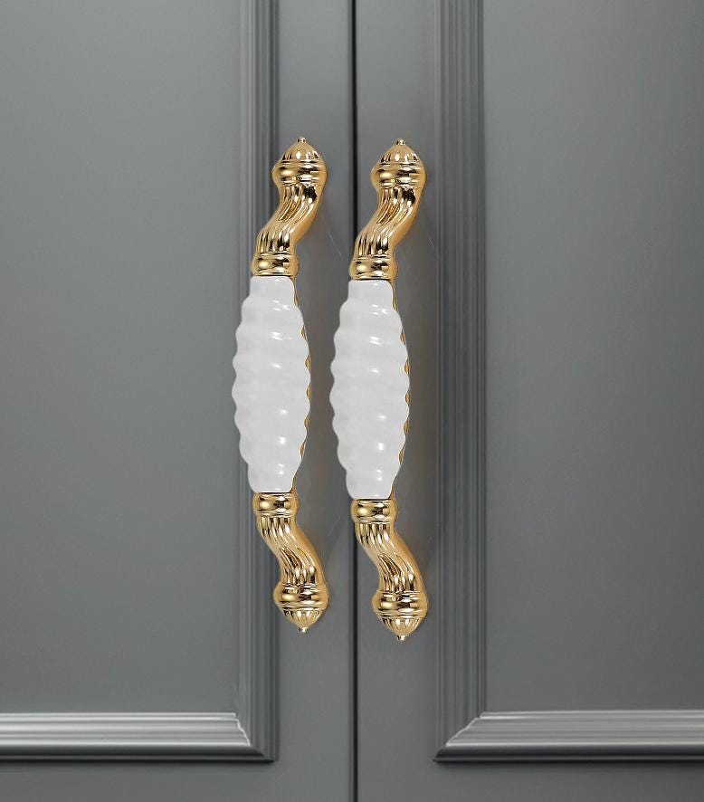 Elegant Classic White Ceramic Gold Metal Cabinet Handles Knobs Drawer Furniture Baroque Style Pulls Retro Art Deco Decorative Hardware