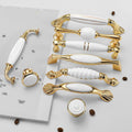 Elegant Classic White Ceramic Gold Metal Cabinet Handles Knobs Drawer Furniture Baroque Style Pulls Retro Art Deco Decorative Hardware