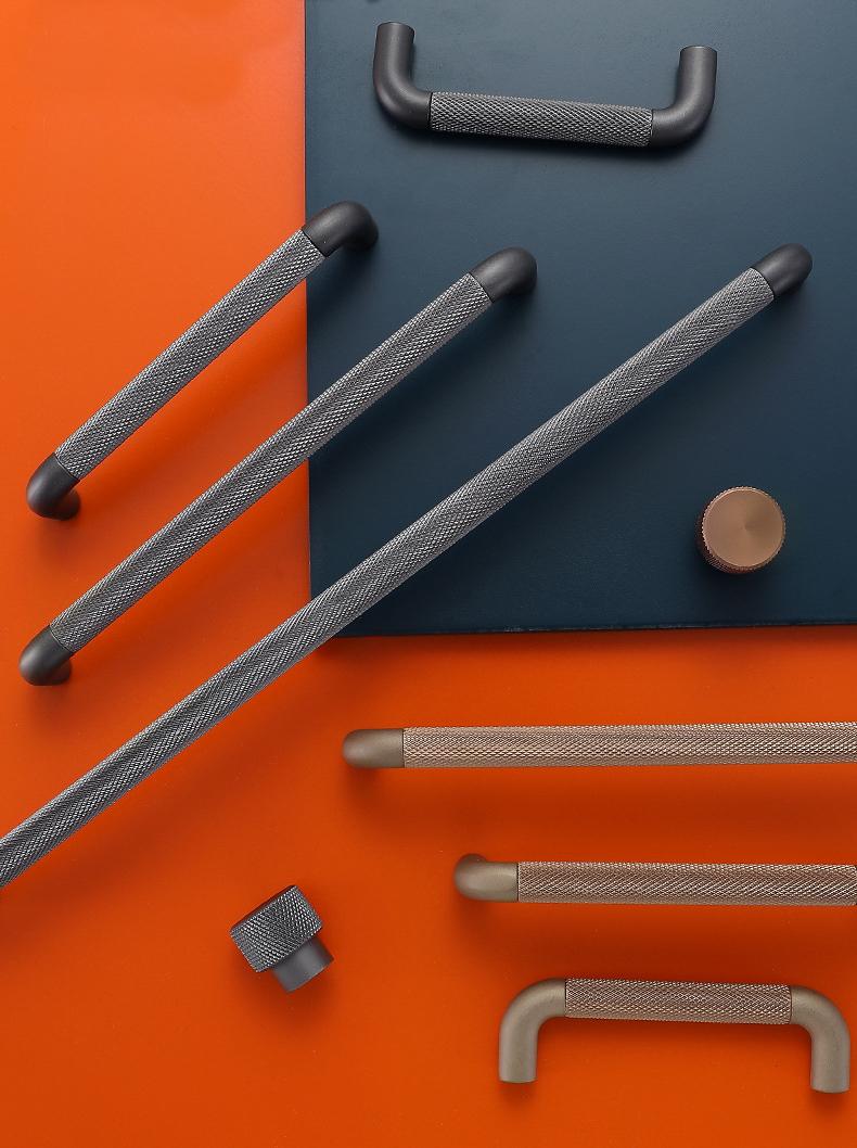 Modern Industrial Metal Cabinet Drawer Handles Knurled T Bar Pulls Kitchen Wardrobe Cupboard Minimalist Furniture Hardware Coffee Gray