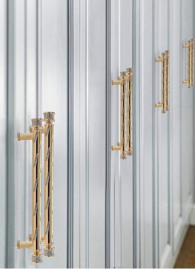 Luxury Gold Metal Cabinet Handles Crystal Drawer Pulls Art Deco Glamorous Dresser Knobs Modern Classic Furniture Hardware Kitchen Handles