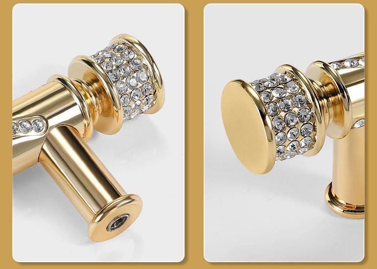 Luxury Gold Metal Cabinet Handles Crystal Drawer Pulls Art Deco Glamorous Dresser Knobs Modern Classic Furniture Hardware Kitchen Handles