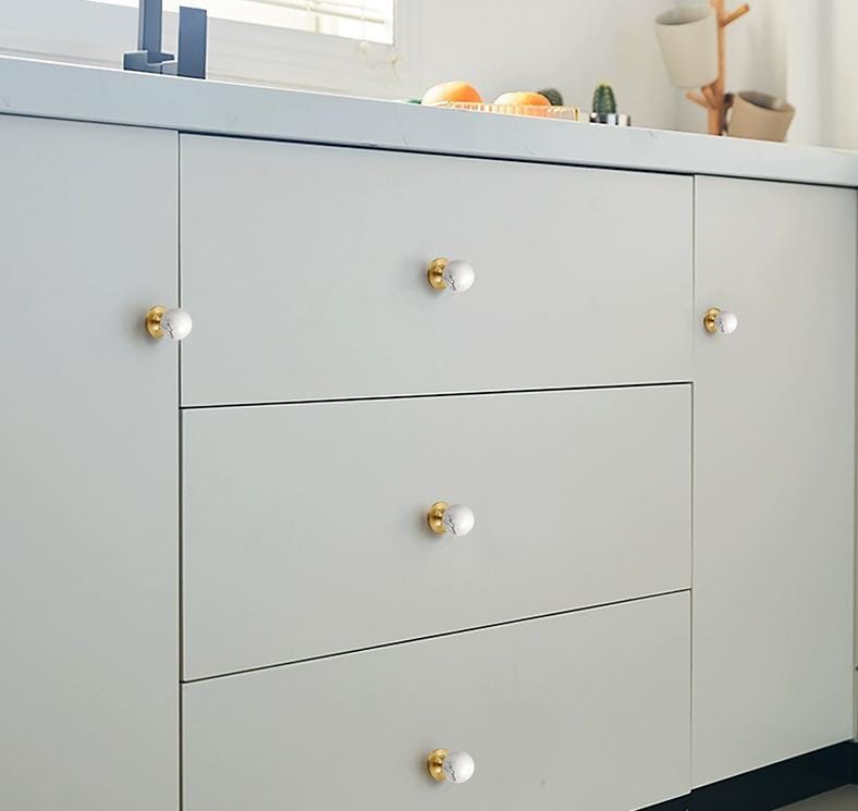 Modern Solid Brass Marble Wood Cabinet Knobs Minimalist Drawer Pulls Neoclassical Wardrobe Handles Round Furniture Hardware Door Knobs