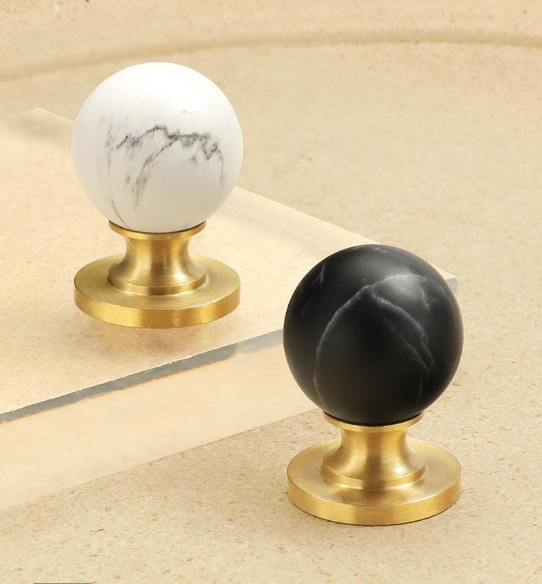 Modern Solid Brass Marble Wood Cabinet Knobs Minimalist Drawer Pulls Neoclassical Wardrobe Handles Round Furniture Hardware Door Knobs