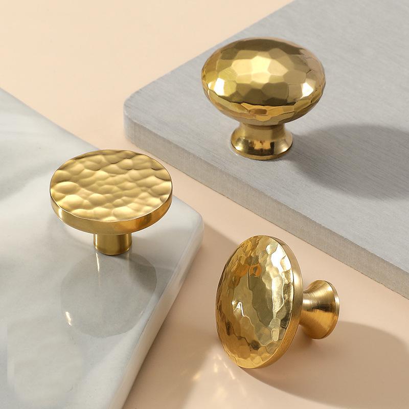 Hammered Gold Solid Brass Cabinet Knobs Modern Drawer Pulls Loft Furniture Handles Round Door Knobs Handcrafted Art Deco Hardware Decor