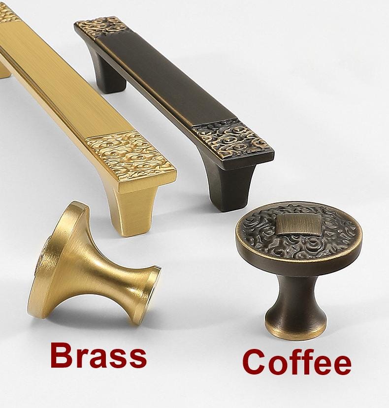 Oriental Chinese Style Solid Brass Cabinet Handles Gold Drawer Pulls Carved Pattern Furniture Knobs Art Deco Door Handles Elegant Hardware