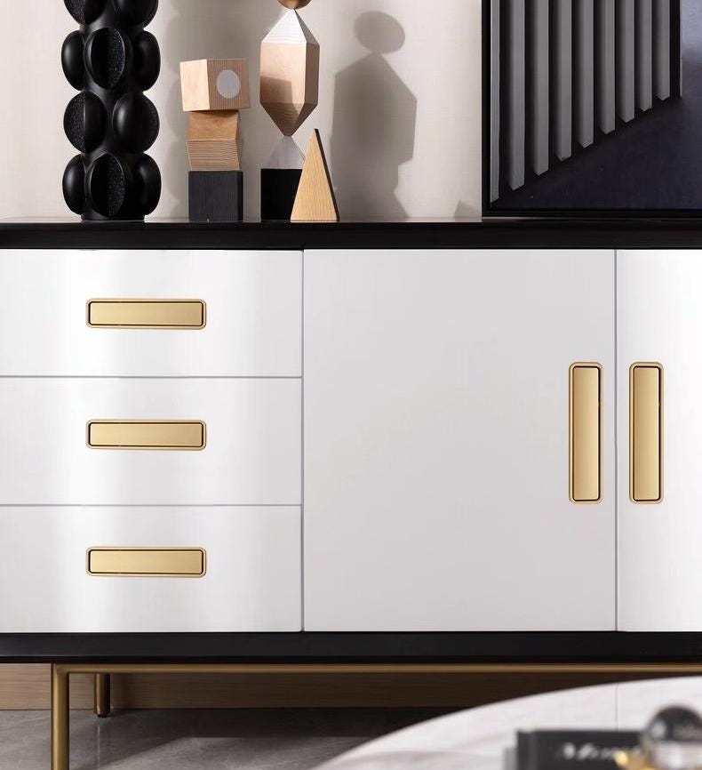 Modern Minimalist Rectangular Metal Cabinet Handles Matte Black Satin Gold Drawer Pulls Furniture Knobs Kitchen Wardrobe Door Hardware