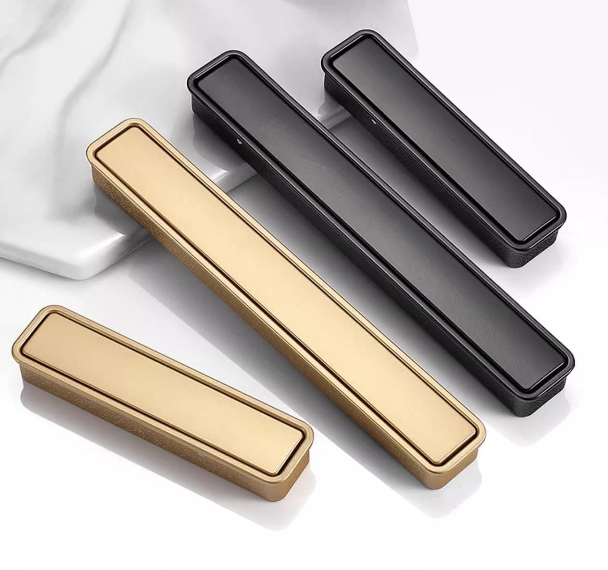 Modern Minimalist Rectangular Metal Cabinet Handles Matte Black Satin Gold Drawer Pulls Furniture Knobs Kitchen Wardrobe Door Hardware