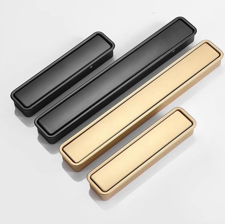 Modern Minimalist Rectangular Metal Cabinet Handles Matte Black Satin Gold Drawer Pulls Furniture Knobs Kitchen Wardrobe Door Hardware