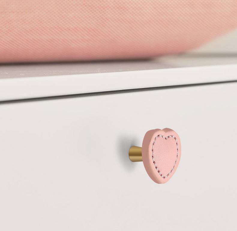 Leather Metal Cabinet Knobs for Kids Room Heart Round Square Drawer Pulls Colorful Modern Wardrobe Handles Soft Touch Furniture Hardware