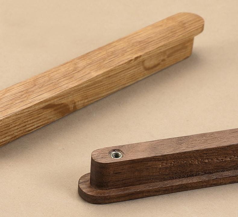 Minimalist Wooden Metal Cabinet Handles Japandi Drawer Pulls Scandinavian Solid Wood Knobs for Kitchen Wardrobe Furniture Closet Drawers