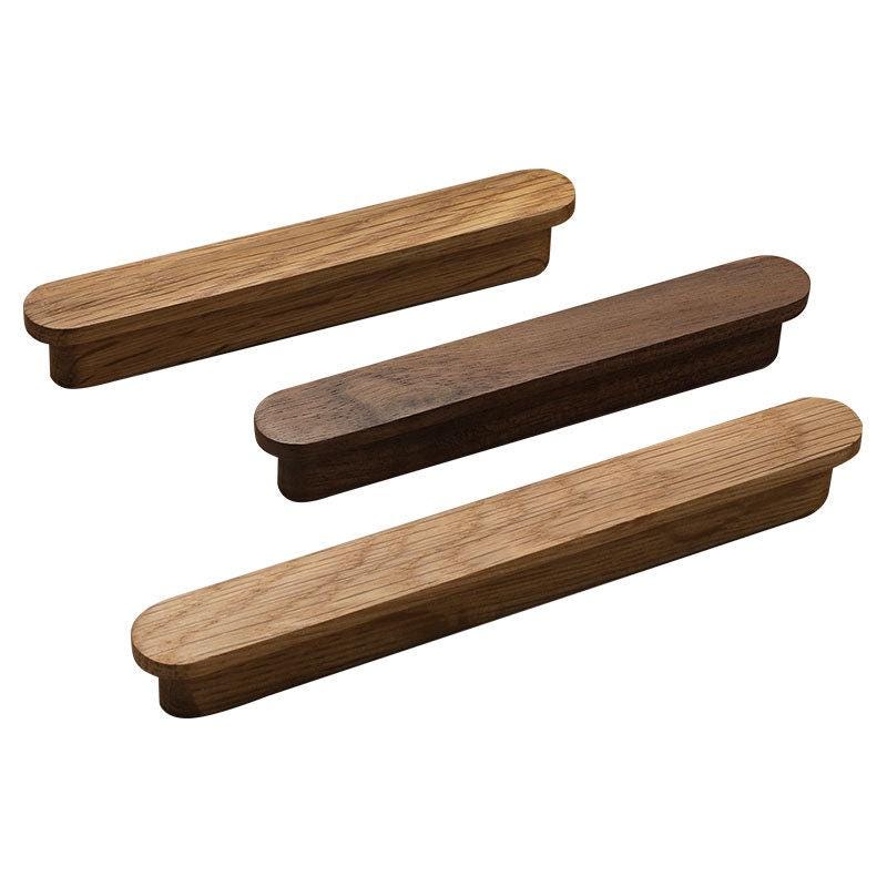 Minimalist Wooden Metal Cabinet Handles Japandi Drawer Pulls Scandinavian Solid Wood Knobs for Kitchen Wardrobe Furniture Closet Drawers