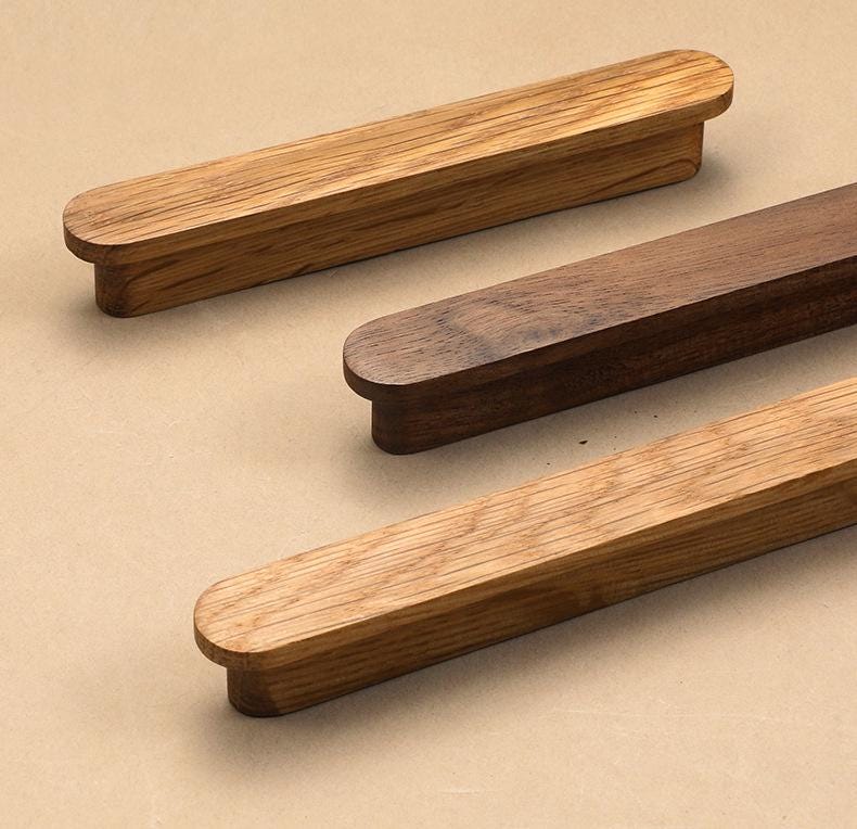Minimalist Wooden Metal Cabinet Handles Japandi Drawer Pulls Scandinavian Solid Wood Knobs for Kitchen Wardrobe Furniture Closet Drawers