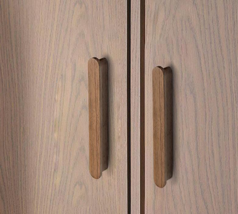 Minimalist Wooden Metal Cabinet Handles Japandi Drawer Pulls Scandinavian Solid Wood Knobs for Kitchen Wardrobe Furniture Closet Drawers