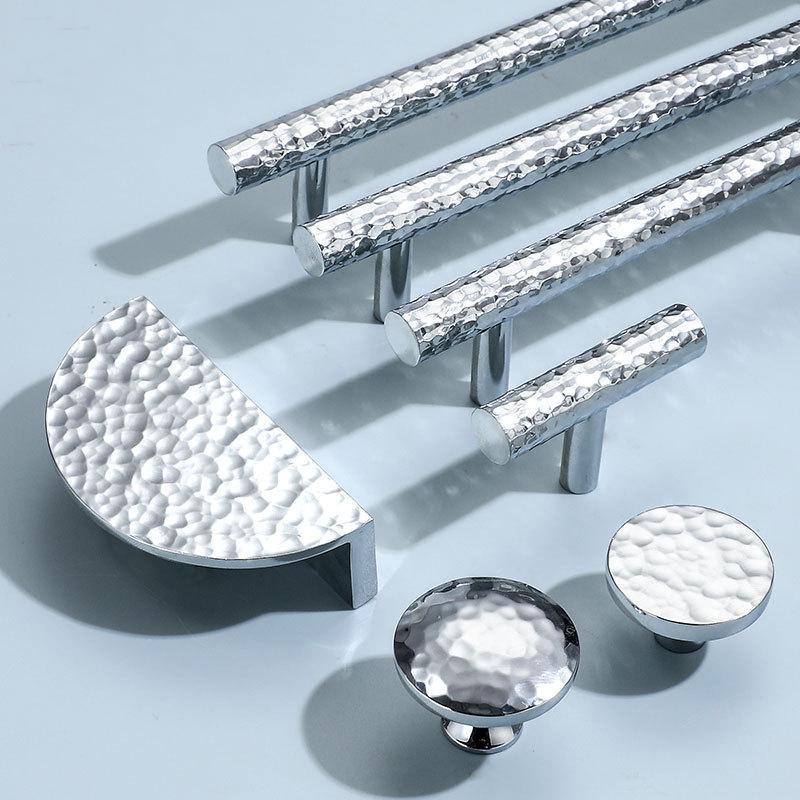 Modern Textured Chrome Solid Brass Cabinet Handles High Tech Drawer Pulls Minimalist Metal Knobs Kitchen Wardrobe Closet Furniture Drawers