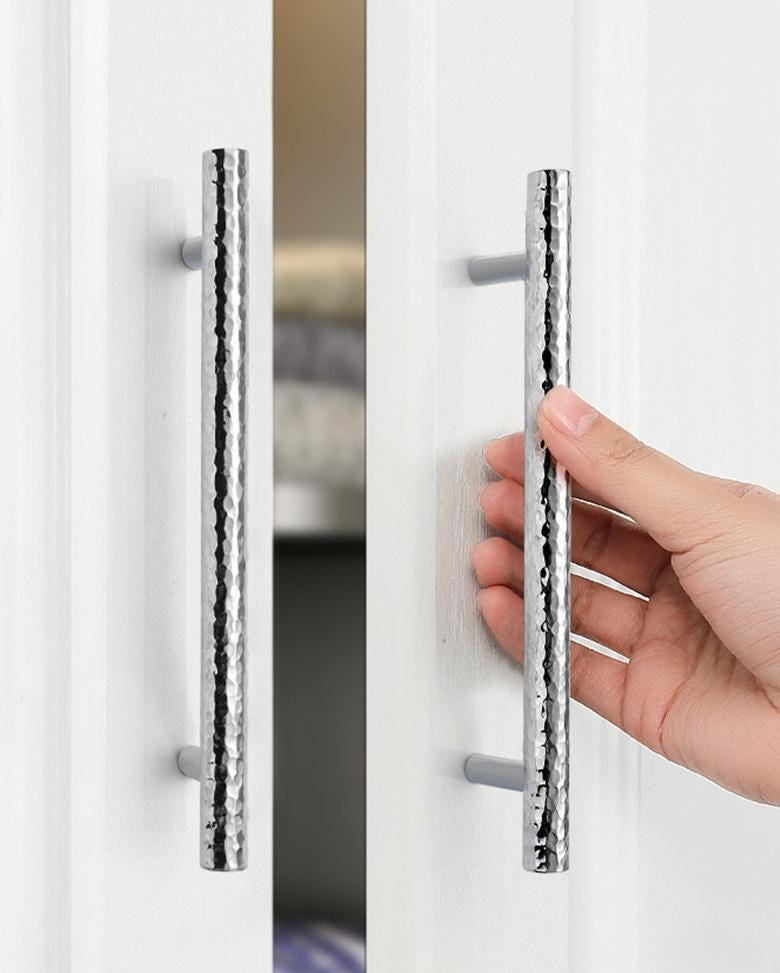 Modern Textured Chrome Solid Brass Cabinet Handles High Tech Drawer Pulls Minimalist Metal Knobs Kitchen Wardrobe Closet Furniture Drawers